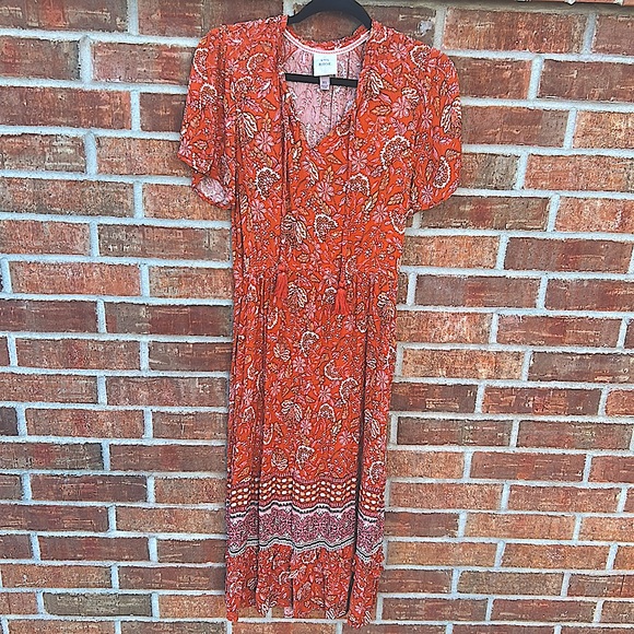 KNOX ROSE Ladies XS Burnt Orange Floral Maxi Dress - Picture 2 of 12